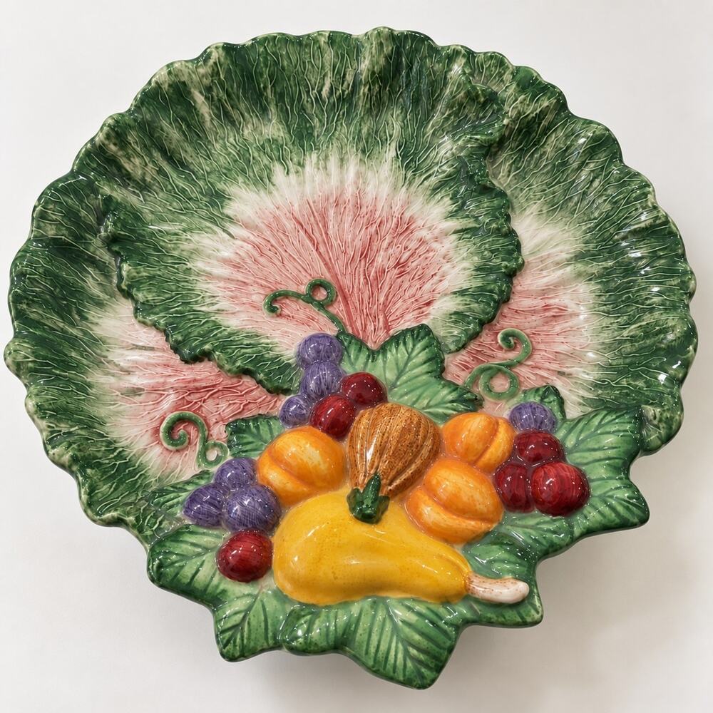Fitz & Floyd 1998 Cabbage Leaf Dimensional Fruit Vegetable Serving Platter 9.5"